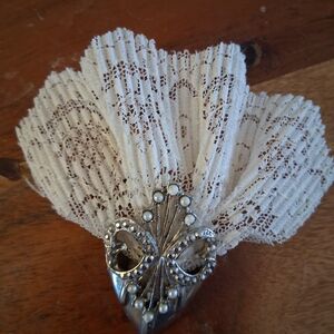 Vintage Lace and Silver Brooch